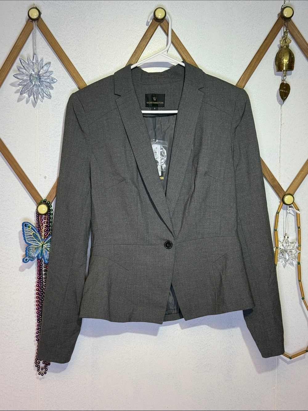 Worthington Gray Single-Button Peplum Blazer